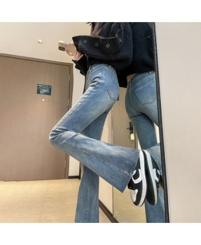 Winter Women's Warm Flare Jeans Fashion High Waist Thick Fleece Pants Raw Edge Korean Slim Velvet Denim Trousers Vintage Blue...