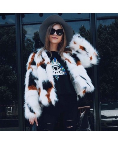 Women Mixed Color Animal Print Faux Fur Coat Female Long Sleeve Short Fur Jacket 2022 Spring and Autumn New Style $70.26 - Ja...