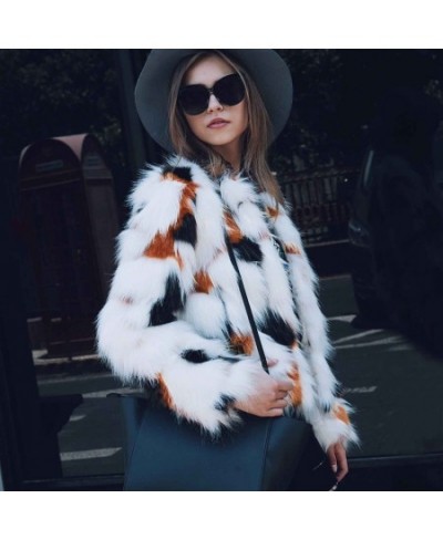 Women Mixed Color Animal Print Faux Fur Coat Female Long Sleeve Short Fur Jacket 2022 Spring and Autumn New Style $70.26 - Ja...