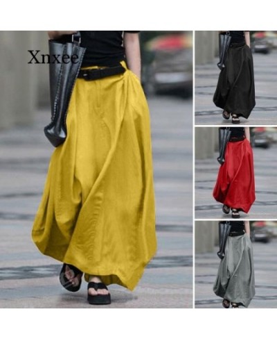 Fashion Women Maxi Long Skirts Summer Vintage High Waist Skirts Solid Cotton Linen Skirt Saia Female Beach Skirt Jupe Clothin...