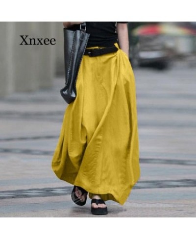 Fashion Women Maxi Long Skirts Summer Vintage High Waist Skirts Solid Cotton Linen Skirt Saia Female Beach Skirt Jupe Clothin...