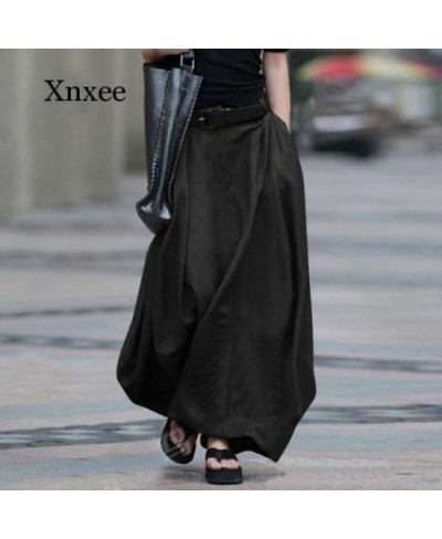 Fashion Women Maxi Long Skirts Summer Vintage High Waist Skirts Solid Cotton Linen Skirt Saia Female Beach Skirt Jupe Clothin...