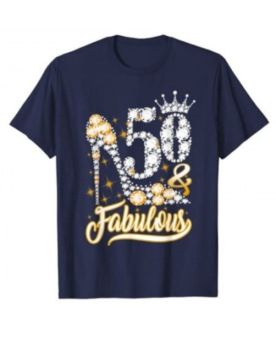 50 & Fabulous 50 Years Old 50th Birthday Diamond Crown Shoes T-Shirt Graphic Tee Tops Woman T Shirts $29.96 - Women Tops