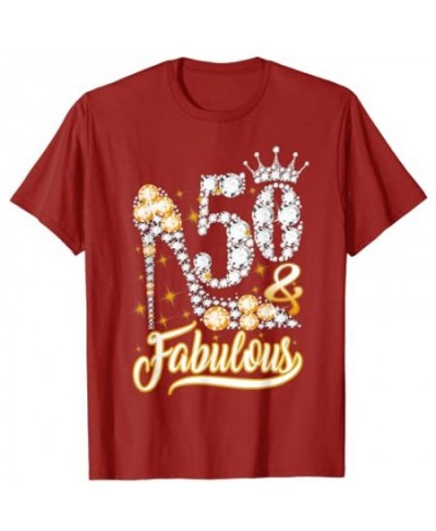 50 & Fabulous 50 Years Old 50th Birthday Diamond Crown Shoes T-Shirt Graphic Tee Tops Woman T Shirts $29.96 - Women Tops