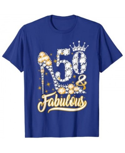 50 & Fabulous 50 Years Old 50th Birthday Diamond Crown Shoes T-Shirt Graphic Tee Tops Woman T Shirts $29.96 - Women Tops