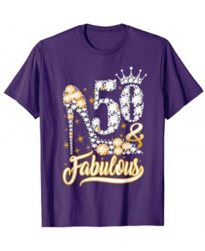 50 & Fabulous 50 Years Old 50th Birthday Diamond Crown Shoes T-Shirt Graphic Tee Tops Woman T Shirts $29.96 - Women Tops