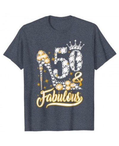 50 & Fabulous 50 Years Old 50th Birthday Diamond Crown Shoes T-Shirt Graphic Tee Tops Woman T Shirts $29.96 - Women Tops