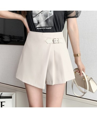 Shorts Skirt Women 2023 Spring Summer Beige Black Or Pink Mini Skirts With Belt High Waist Irregular A Line Skirt $39.08 - Sk...