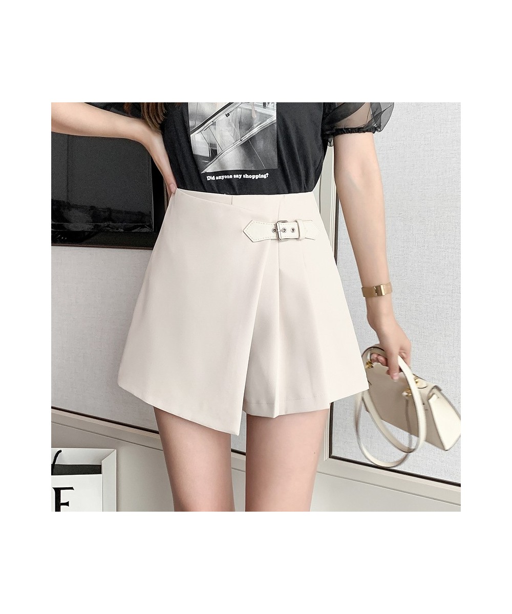 Shorts Skirt Women 2023 Spring Summer Beige Black Or Pink Mini Skirts With Belt High Waist Irregular A Line Skirt $39.08 - Sk...