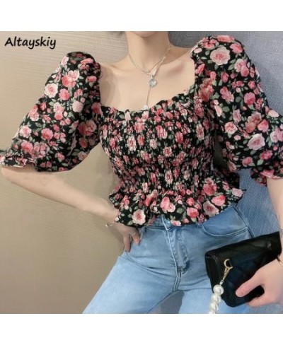 Blouses Women Floral Ruffles Retro Bodycon Elegant Sweet Harajuku Crop Top Chiffon Soft Summer Ins Holiday Female Sexy $23.02...