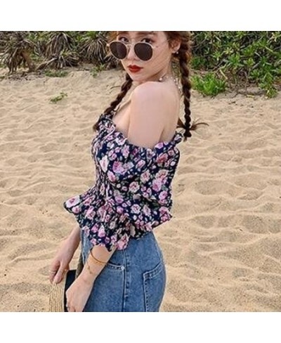 Blouses Women Floral Ruffles Retro Bodycon Elegant Sweet Harajuku Crop Top Chiffon Soft Summer Ins Holiday Female Sexy $23.02...