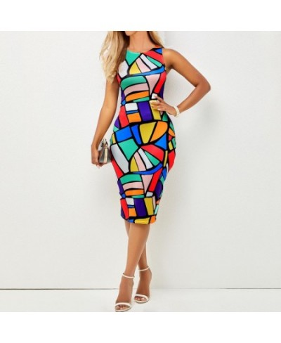 Vintage Elegant High Waist Patchwork Print Bag Hip Dresses Summer Women Bodycon Sexy Party Sleeveless Midi Dress Vestidos $33...