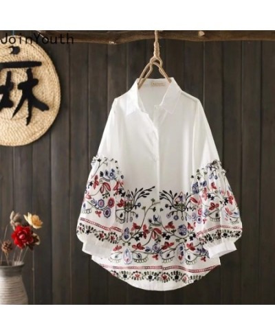 2023 Blusas Mujer De Moda Women's Clothing Vintage Blouse Chic Embroidery Floral Long Sleeve Shirts Lantern Sleeve White Tops...