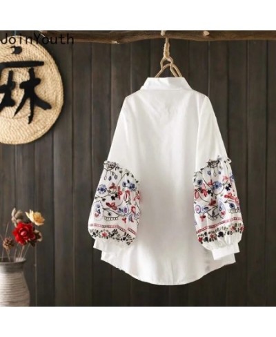 2023 Blusas Mujer De Moda Women's Clothing Vintage Blouse Chic Embroidery Floral Long Sleeve Shirts Lantern Sleeve White Tops...