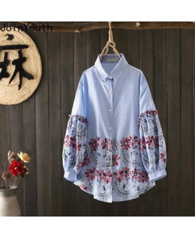 2023 Blusas Mujer De Moda Women's Clothing Vintage Blouse Chic Embroidery Floral Long Sleeve Shirts Lantern Sleeve White Tops...