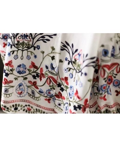 2023 Blusas Mujer De Moda Women's Clothing Vintage Blouse Chic Embroidery Floral Long Sleeve Shirts Lantern Sleeve White Tops...