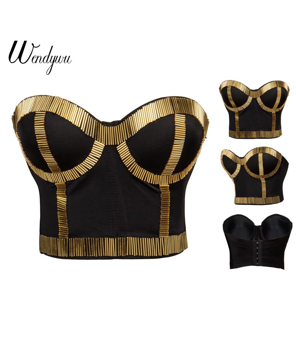 New Fashion Women Summer Sexy Gold Sequined Black Bodycon Corset $40.87 - Underwear