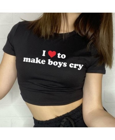 y2k Harajuku Letters Love Makes Boys Cry Printed Short Sleeve T Shirts Cropped Top Women Kawaii Street Cropped Top Tee emo $2...