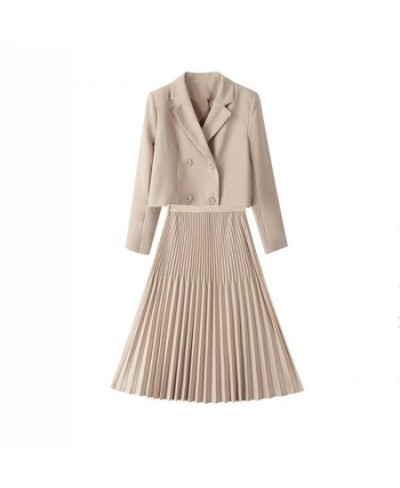 Skirt Set Korean Chic OL Two Piece Set Women Crop Top Casual Blazer Coat Pleated Long Skirt Suits Female 2 Piece Set $76.70 -...