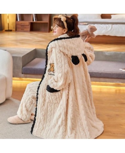 Night gown women autumn and winter long coral velvet cartoon cute hooded bathrobe pajamas home service warm suit пижама женск...