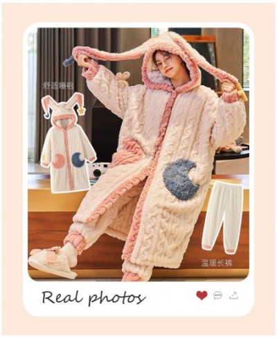 Night gown women autumn and winter long coral velvet cartoon cute hooded bathrobe pajamas home service warm suit пижама женск...