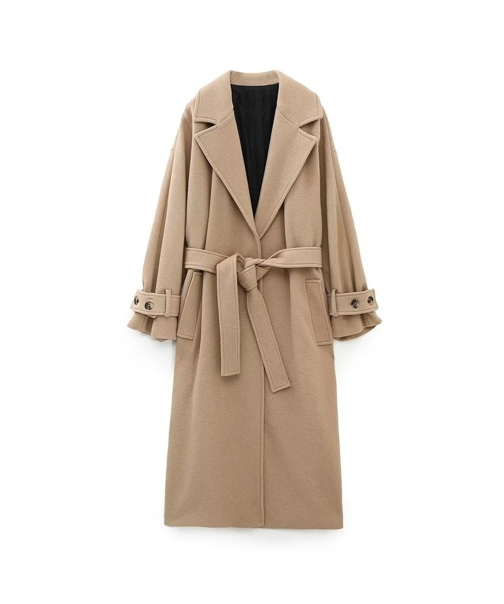 Women's Winter Coat Camel Long Coat Women Elegant Belt Faux Wool Jacket Outerwear Long Sleeve Womens Coats 2022 $83.88 - Jack...