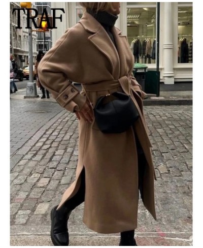 Women's Winter Coat Camel Long Coat Women Elegant Belt Faux Wool Jacket Outerwear Long Sleeve Womens Coats 2022 $83.88 - Jack...