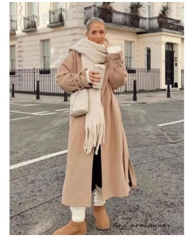 Women's Winter Coat Camel Long Coat Women Elegant Belt Faux Wool Jacket Outerwear Long Sleeve Womens Coats 2022 $83.88 - Jack...