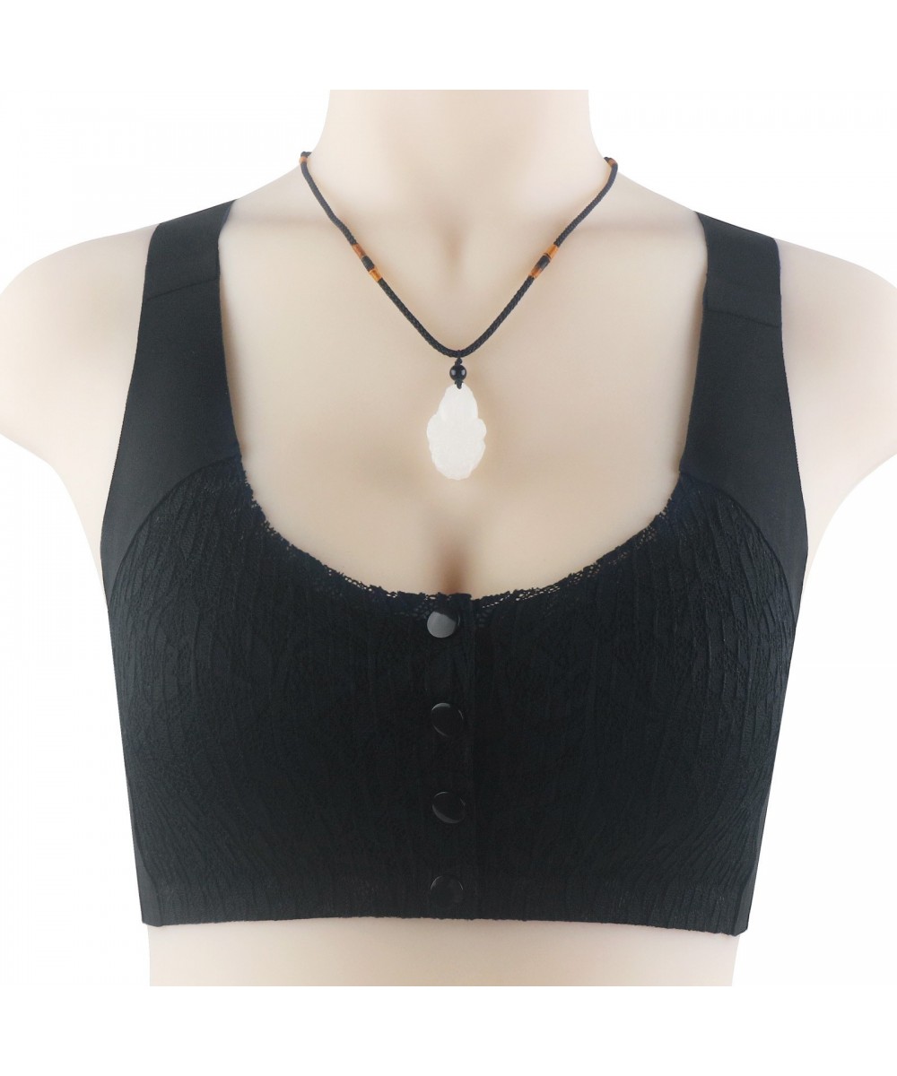 Women Fashion Casual Sexy Lace Front Button Underwear Without Rims Vest Lace Bra Mesh Sports Bra $57.88 - Underwear