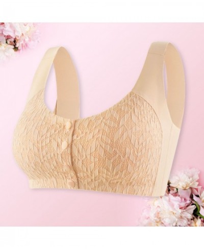 Women Fashion Casual Sexy Lace Front Button Underwear Without Rims Vest Lace Bra Mesh Sports Bra $57.88 - Underwear