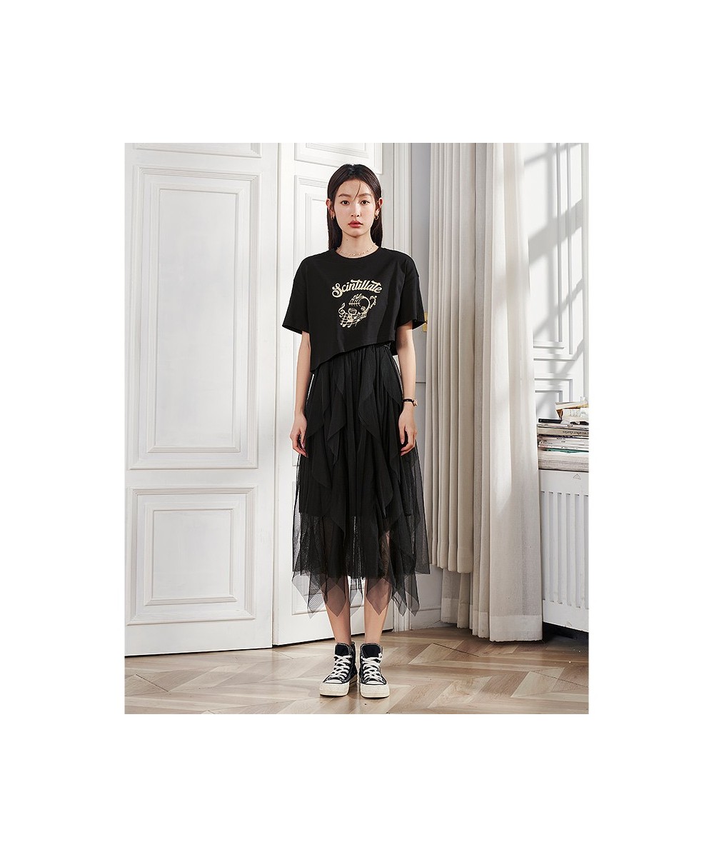 Women Two-piece Dress 2023 Summer Short Sleeve O Neck A-shape Strapless Mesh Dress and T-shirt Graphic Designer Skirt $74.00 ...