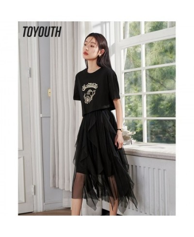 Women Two-piece Dress 2023 Summer Short Sleeve O Neck A-shape Strapless Mesh Dress and T-shirt Graphic Designer Skirt $74.00 ...