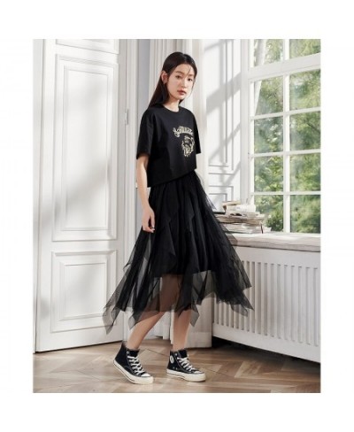 Women Two-piece Dress 2023 Summer Short Sleeve O Neck A-shape Strapless Mesh Dress and T-shirt Graphic Designer Skirt $74.00 ...