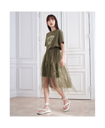 Women Two-piece Dress 2023 Summer Short Sleeve O Neck A-shape Strapless Mesh Dress and T-shirt Graphic Designer Skirt $74.00 ...