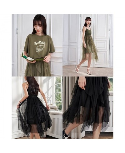 Women Two-piece Dress 2023 Summer Short Sleeve O Neck A-shape Strapless Mesh Dress and T-shirt Graphic Designer Skirt $74.00 ...