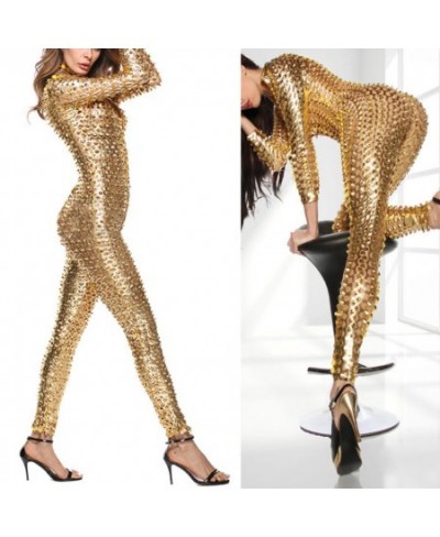 Tight Women Bodysuit Mesh Hole Zipper Faux Patent Leather Tight Jumpsuit Nightclub Bodysuit $36.59 - Jumpsuits