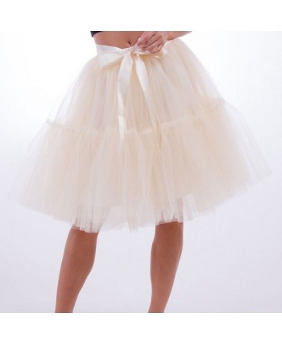 Womens Vintage Midi Pleated Skirt Petticoat 5 Layer Tulle Skirts Lolita Bridesmaid Elegant Meshes Female Banquet Clothing New...