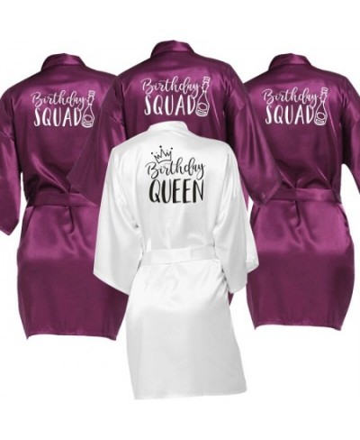 Women Silk Birthday Robes Birthday Queen & Squad Kimono Robe Bathrobe Sexy Nightwear Robes Satin Robe Dressing Gowns $30.29 -...