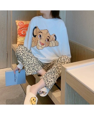 The Lion King Printed Black White Pajamas Women Autumn and Spring Cute Simba Long Sleeve Leopard Pants Homewear 2 Pieces $26....