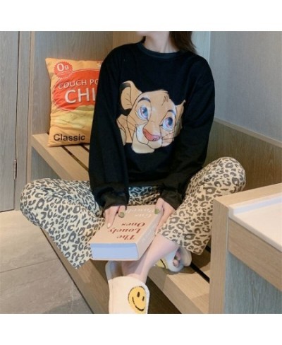 The Lion King Printed Black White Pajamas Women Autumn and Spring Cute Simba Long Sleeve Leopard Pants Homewear 2 Pieces $26....