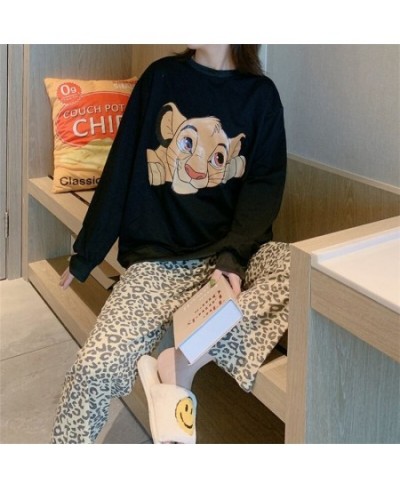 The Lion King Printed Black White Pajamas Women Autumn and Spring Cute Simba Long Sleeve Leopard Pants Homewear 2 Pieces $26....