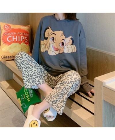 The Lion King Printed Black White Pajamas Women Autumn and Spring Cute Simba Long Sleeve Leopard Pants Homewear 2 Pieces $26....