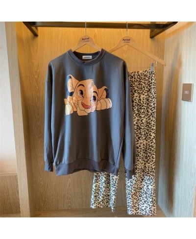 The Lion King Printed Black White Pajamas Women Autumn and Spring Cute Simba Long Sleeve Leopard Pants Homewear 2 Pieces $26....