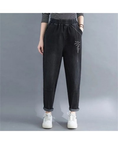 Winter Velvet Thick Jeans Women Vintage 2022 Winter New High Waist Loose Harem Pants Female Denim Pants Black Embroidery F8 $...