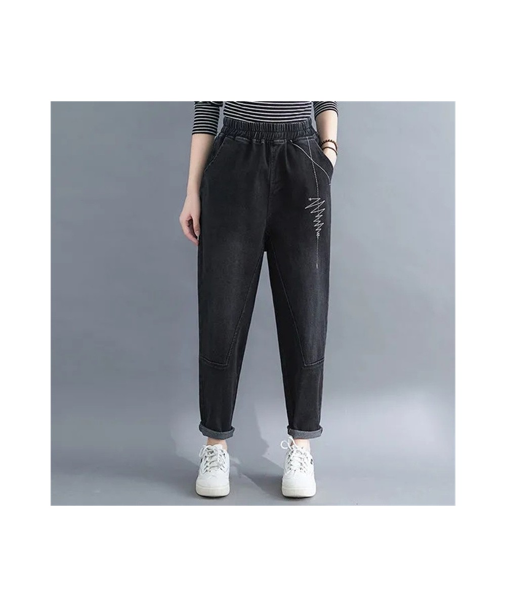 Winter Velvet Thick Jeans Women Vintage 2022 Winter New High Waist Loose Harem Pants Female Denim Pants Black Embroidery F8 $...