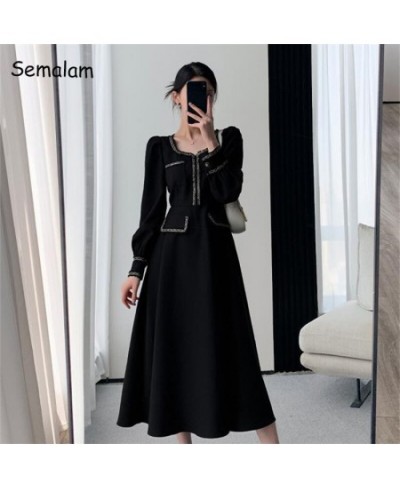 Women Elegant French Retro Black Dress Square Neck Skinny Slim Long Sleeve Midi Dresses 2022 Autumn Fashion Evening Clothes $...