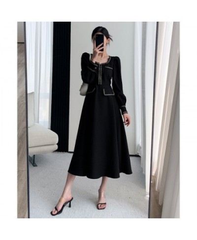 Women Elegant French Retro Black Dress Square Neck Skinny Slim Long Sleeve Midi Dresses 2022 Autumn Fashion Evening Clothes $...