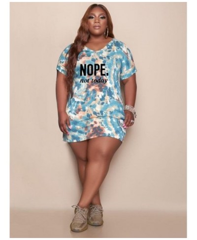 Plus Size Tie Dye Print Short Dresses for Women's Clothing 2022 Letter Print Deep V Neck Short Sleeve Bodycon Vestidos $47.28...