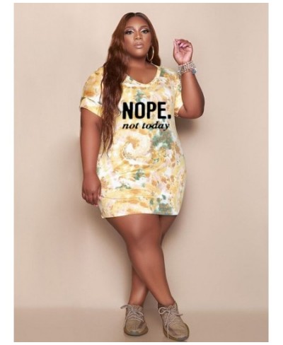 Plus Size Tie Dye Print Short Dresses for Women's Clothing 2022 Letter Print Deep V Neck Short Sleeve Bodycon Vestidos $47.28...