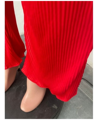 Solid Pleated 2 Piece Sets Women Autumn Outfits Lace Up V Neck Long Flare Sleeve Blouse Crop Top Wide Leg Pants Suits $52.41 ...